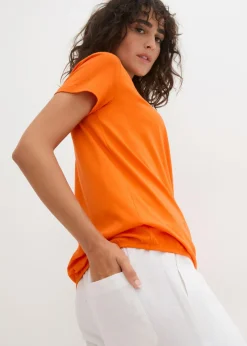bonprix bonprix Camiseta de algodón puro con manga corta Naranja cálido New