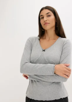 bonprix bonprix Camiseta de canalé Gris claro jaspeado