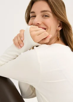 bonprix bonprix Camiseta de canalé Blanco lana Online