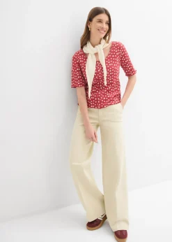 bonprix bonprix Camiseta de canalé con estampado de flores y manga corta Cereza-blanco lana de flores Outlet