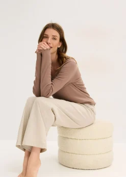 bonprix bonprix Camiseta de canalé con pantalón cómodo marrón mate con rayas Outlet