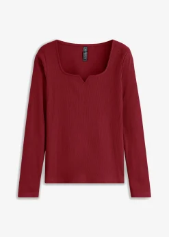 bonprix bonprix Camiseta de canalé de algodón orgánico puro Rojo rubí New