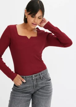 bonprix bonprix Camiseta de canalé de algodón orgánico puro Rojo rubí New