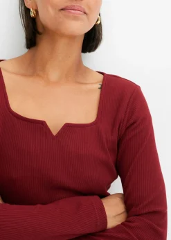 bonprix bonprix Camiseta de canalé de algodón orgánico puro Rojo rubí New