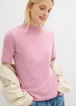 bonprix bonprix Camiseta de canalé de algodón puro Malva Hot