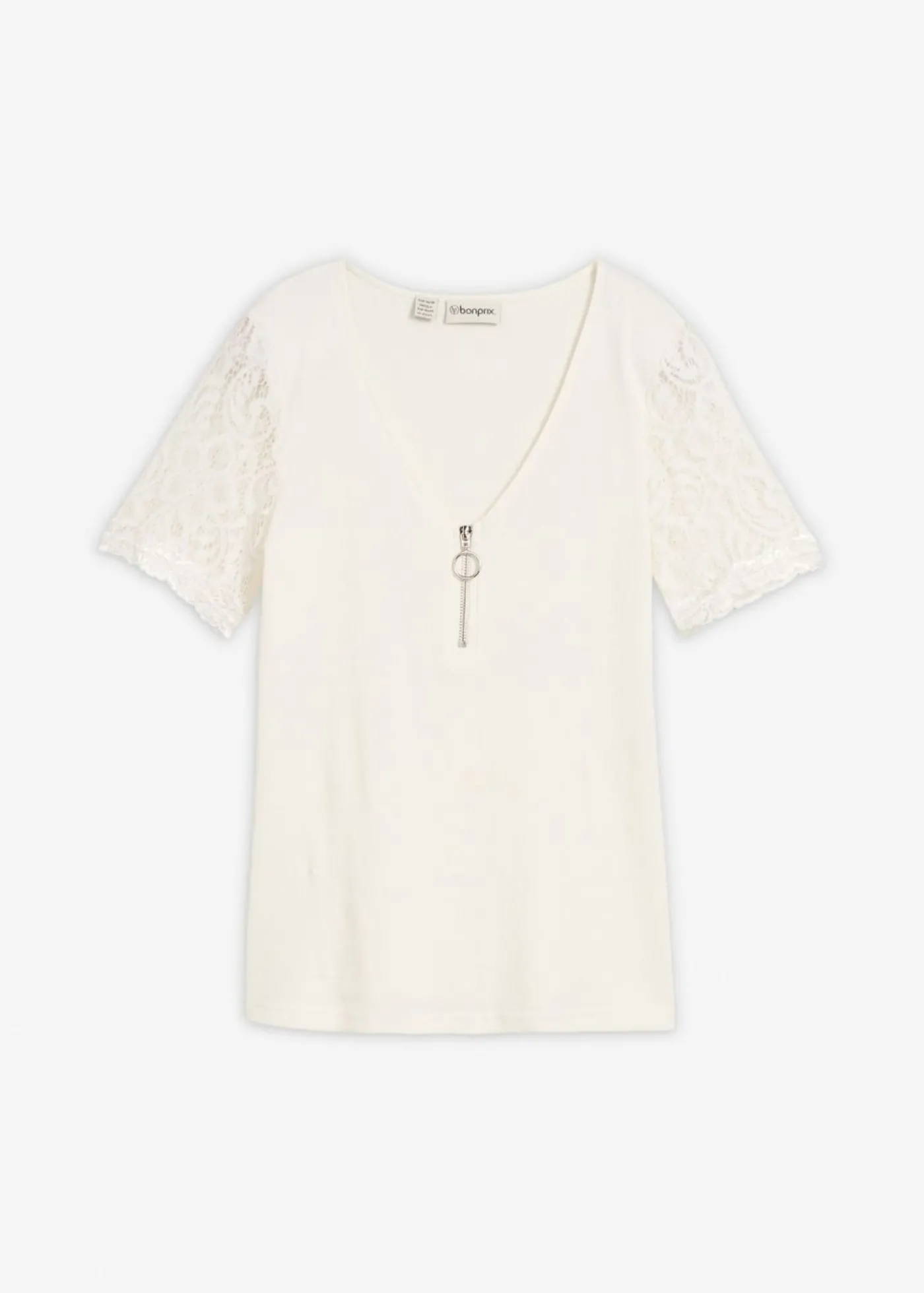 bonprix bonprix Camiseta de canalé de algodón Blanco lana Clearance