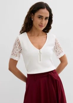 bonprix bonprix Camiseta de canalé de algodón Blanco lana Clearance