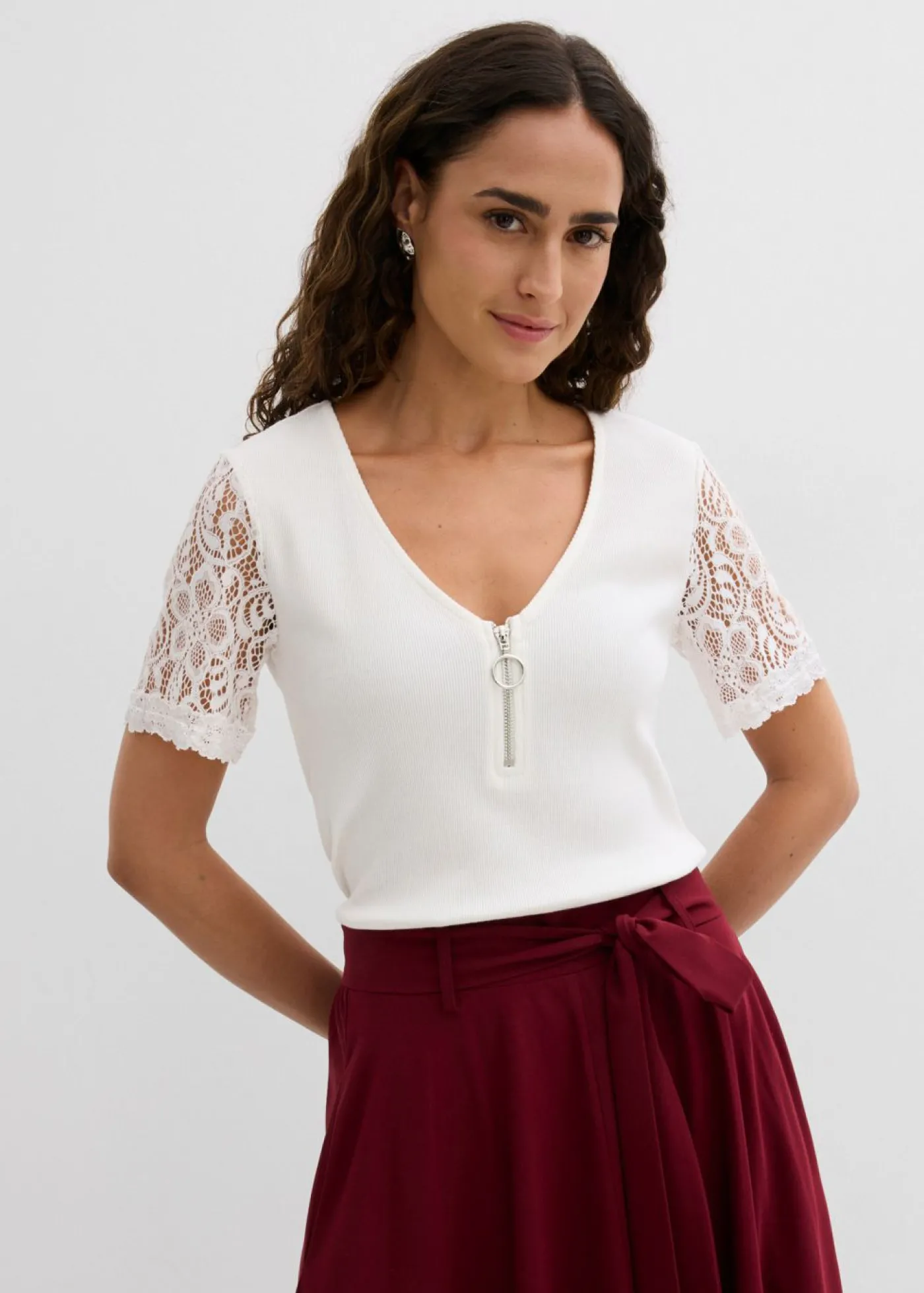 bonprix bonprix Camiseta de canalé de algodón Blanco lana Clearance
