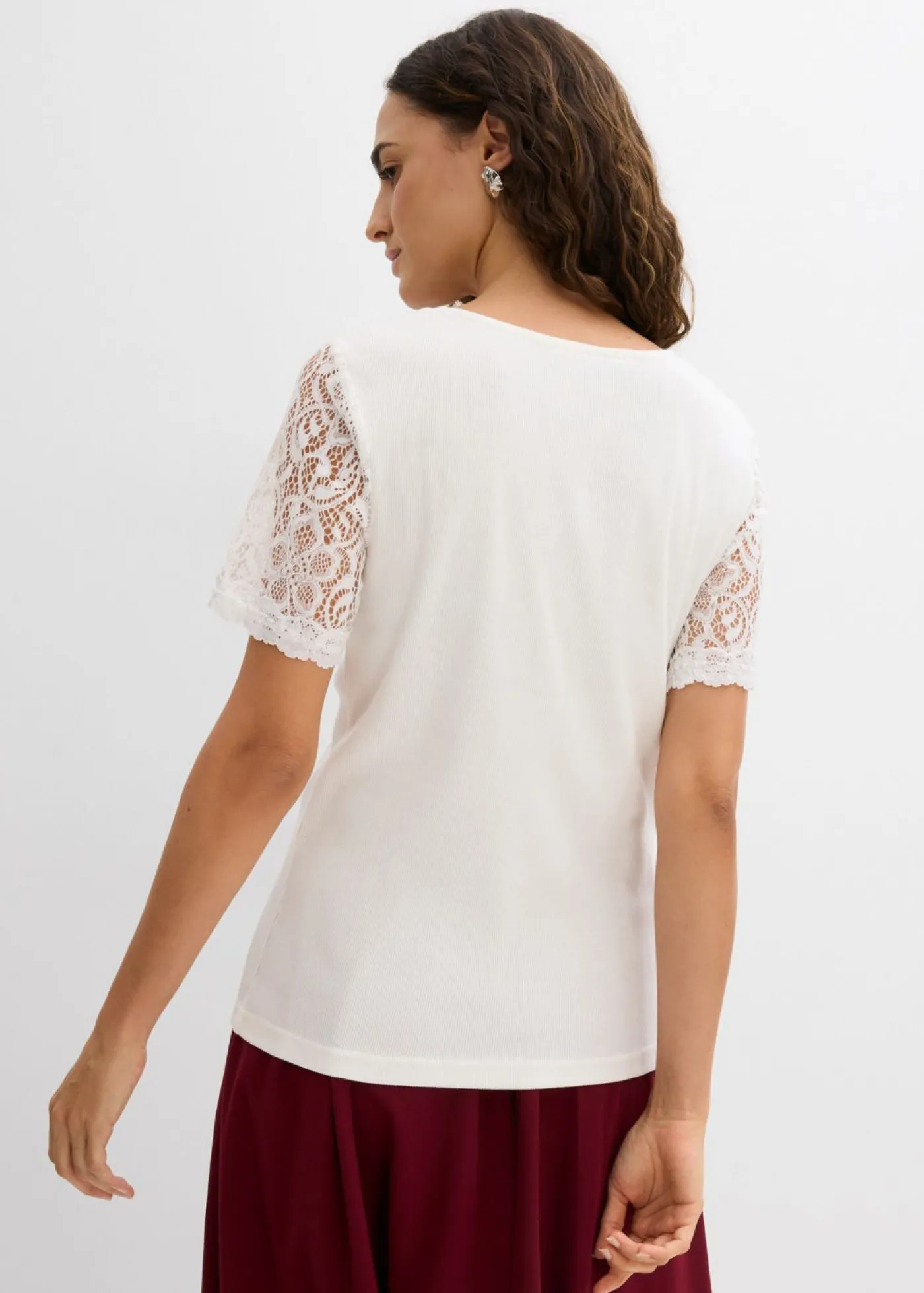 bonprix bonprix Camiseta de canalé de algodón Blanco lana Clearance