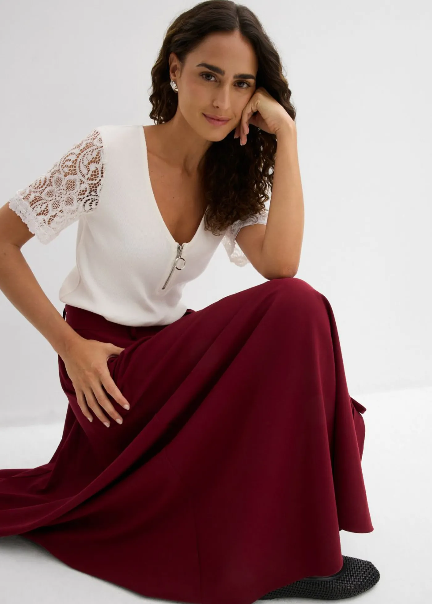 bonprix bonprix Camiseta de canalé de algodón Blanco lana Clearance