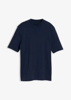 bonprix bonprix Camiseta de canalé de algodón puro Azul marino Outlet