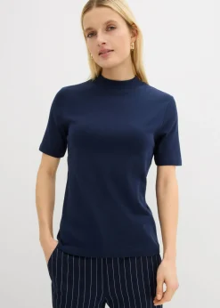 bonprix bonprix Camiseta de canalé de algodón puro Azul marino Outlet