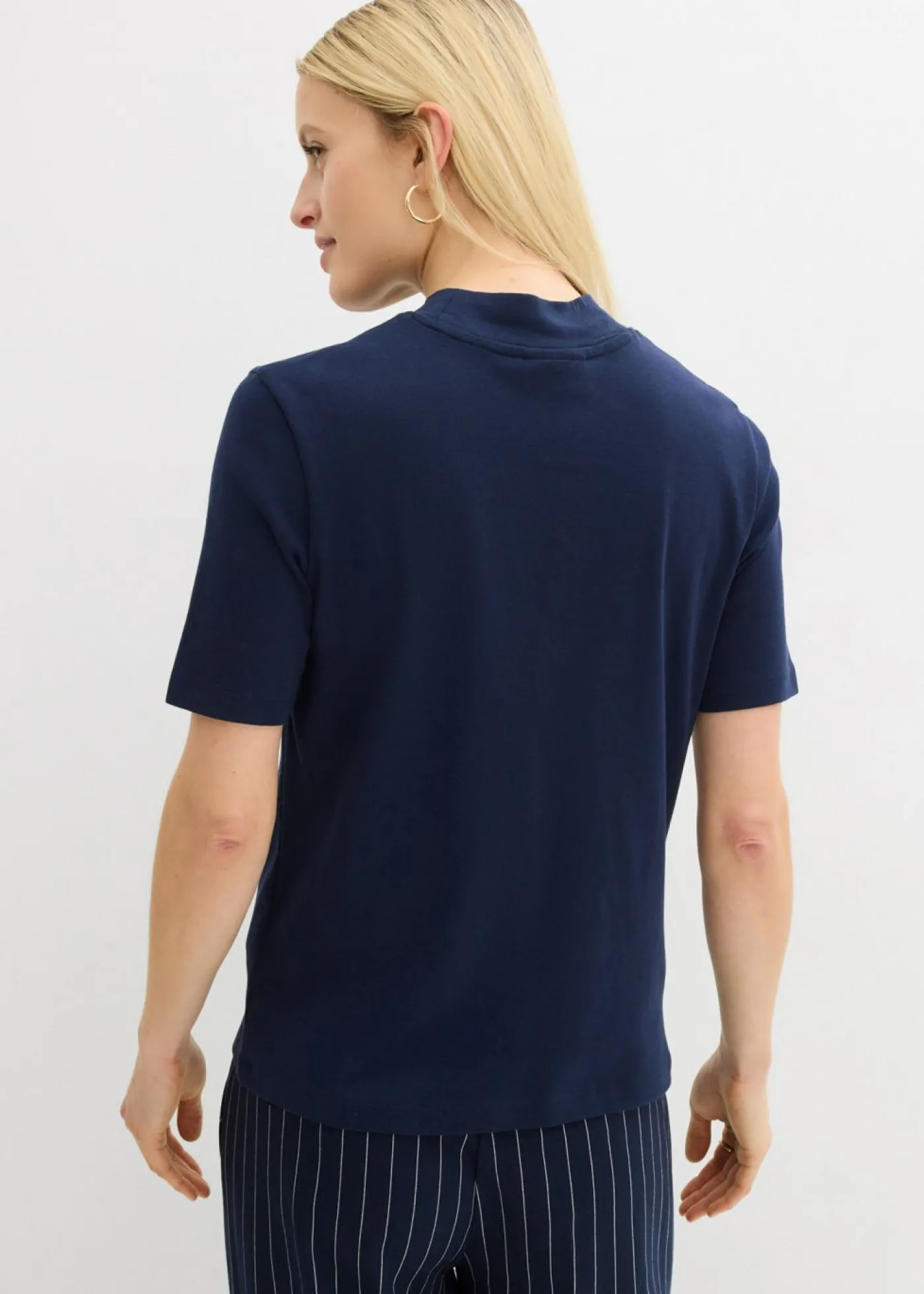 bonprix bonprix Camiseta de canalé de algodón puro Azul marino Outlet