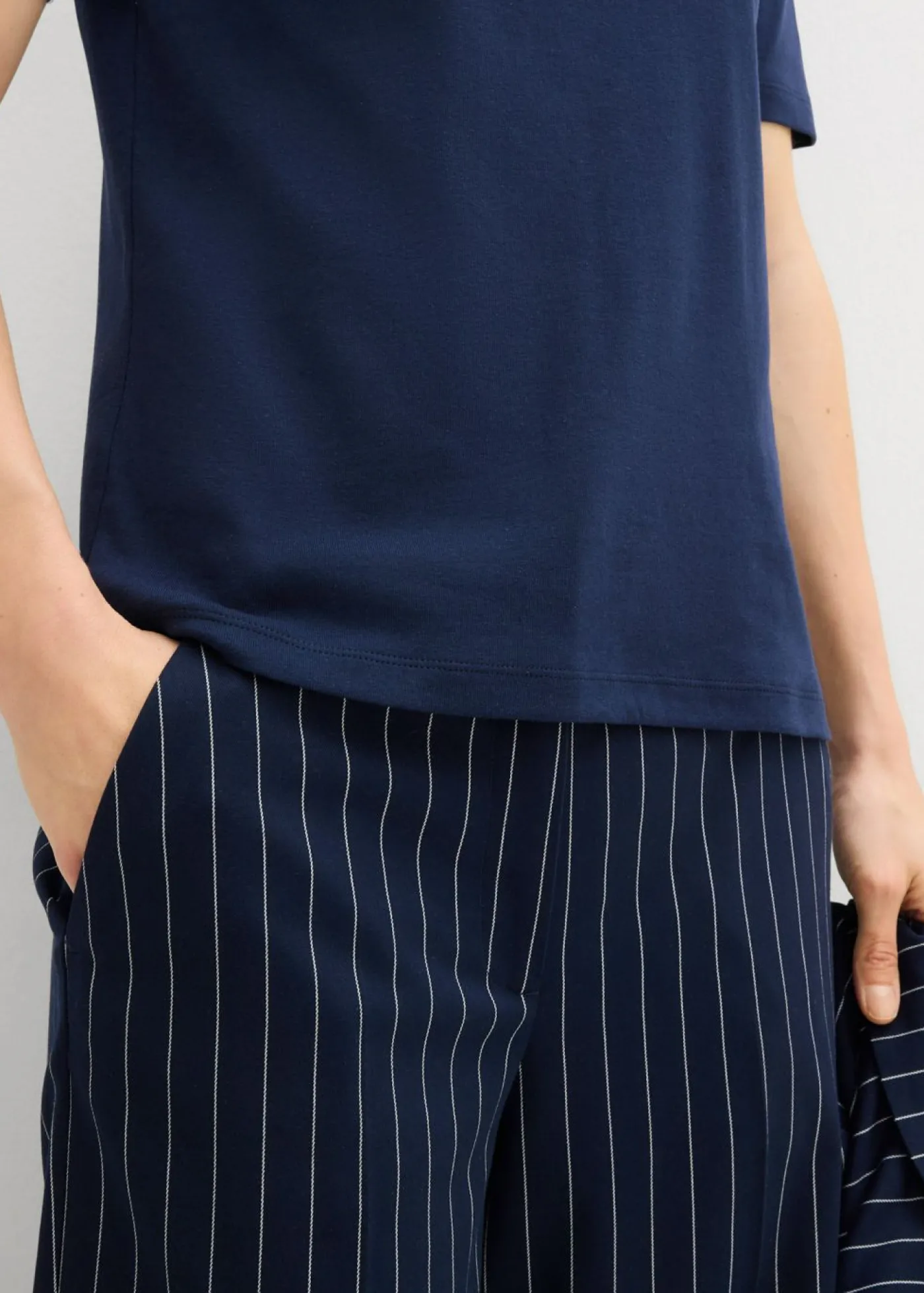 bonprix bonprix Camiseta de canalé de algodón puro Azul marino Outlet