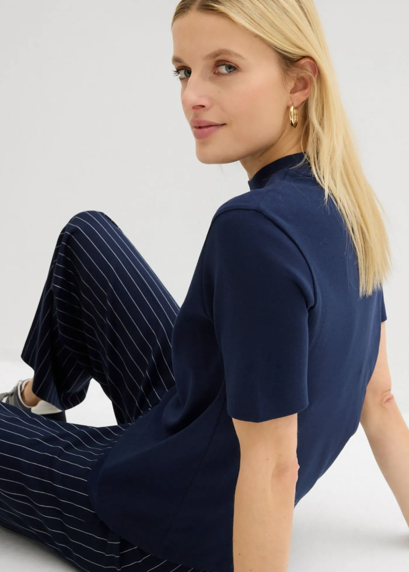 bonprix bonprix Camiseta de canalé de algodón puro Azul marino Outlet