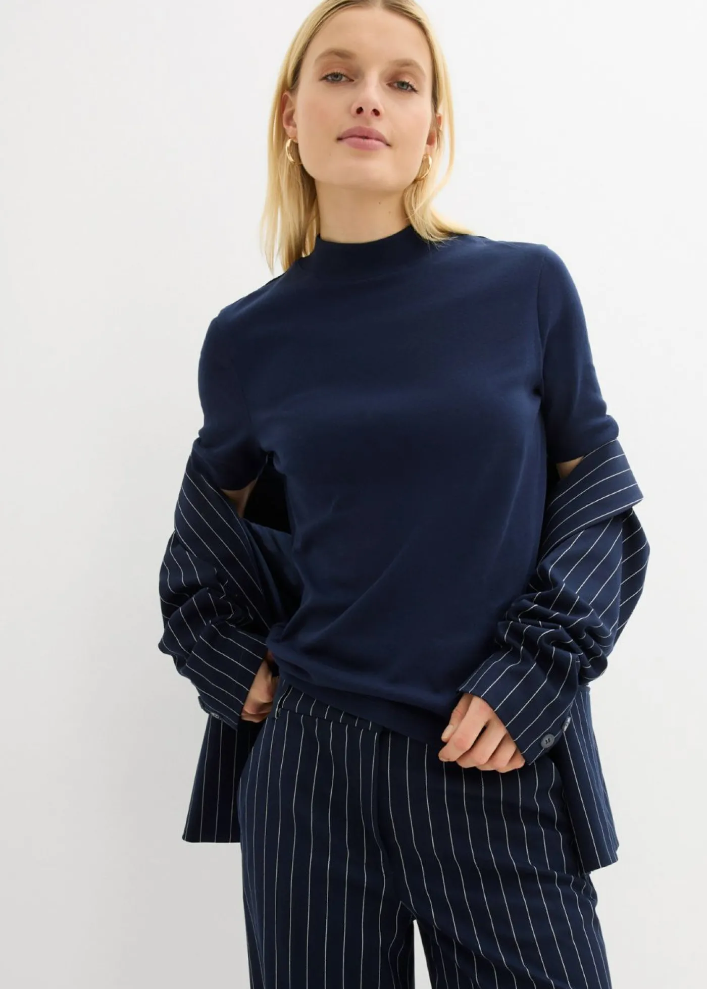 bonprix bonprix Camiseta de canalé de algodón puro Azul marino Outlet