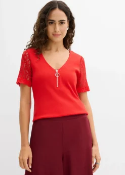 bonprix bonprix Camiseta de canalé de algodón fresa Online