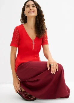 bonprix bonprix Camiseta de canalé de algodón fresa Online