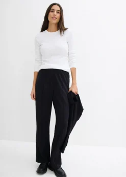 bonprix bonprix Camiseta de canalé de algodón orgánico puro (2 unidades) Negro-blanco