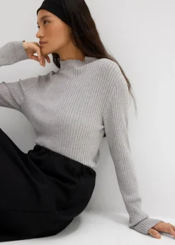 bonprix bonprix Camiseta de canalé de mezcla de viscosa gris claro jaspeado moteado Hot