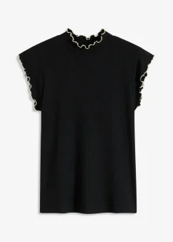 bonprix bonprix Camiseta de canalé de mezcla de viscosa Negro-blanco lana