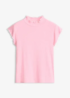 bonprix bonprix Camiseta de canalé de mezcla de viscosa Rosa-blanco lana Outlet