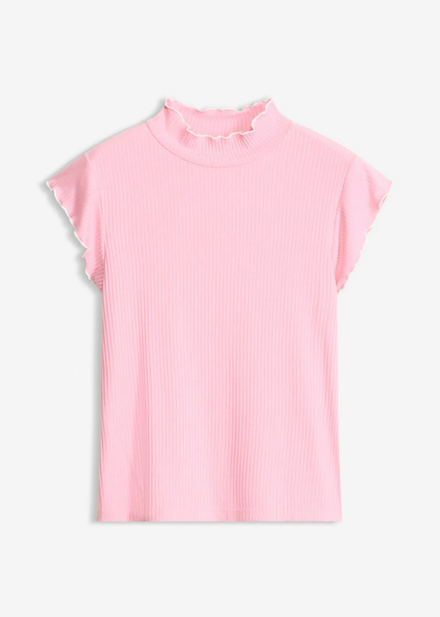 bonprix bonprix Camiseta de canalé de mezcla de viscosa Rosa-blanco lana Outlet