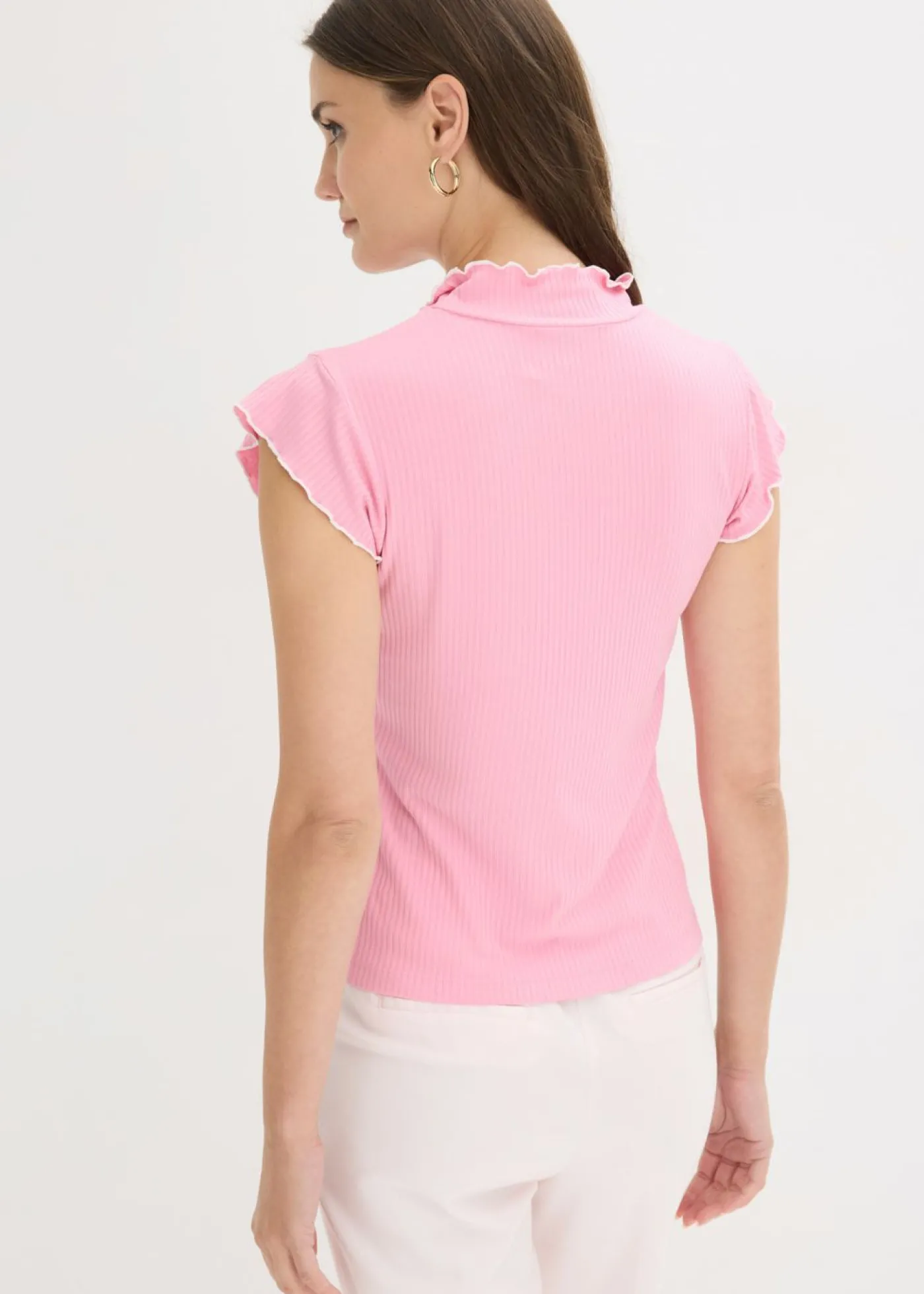 bonprix bonprix Camiseta de canalé de mezcla de viscosa Rosa-blanco lana Outlet