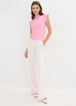 bonprix bonprix Camiseta de canalé de mezcla de viscosa Rosa-blanco lana Outlet