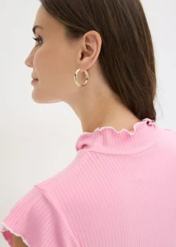 bonprix bonprix Camiseta de canalé de mezcla de viscosa Rosa-blanco lana Outlet