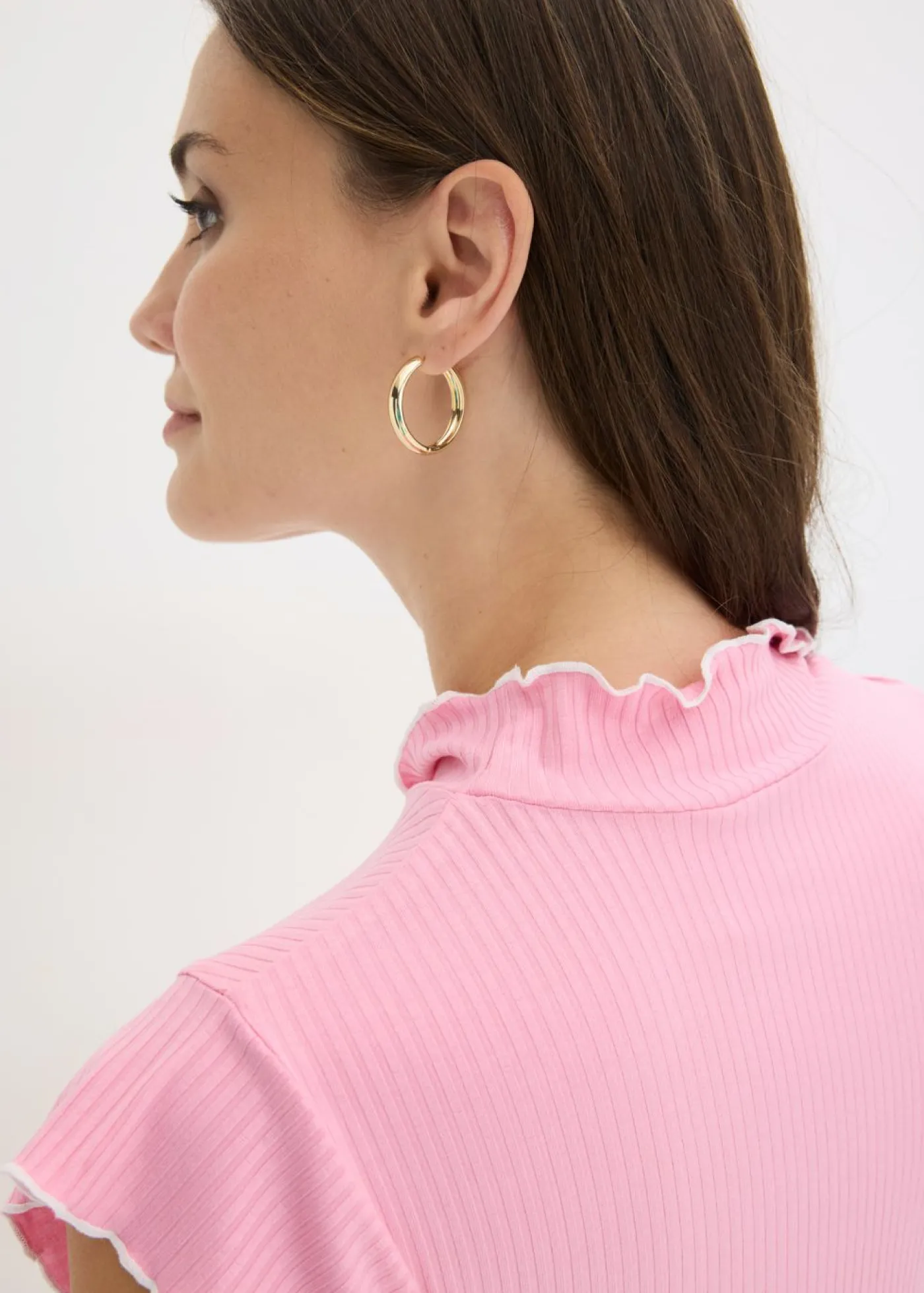 bonprix bonprix Camiseta de canalé de mezcla de viscosa Rosa-blanco lana Outlet
