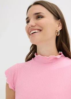 bonprix bonprix Camiseta de canalé de mezcla de viscosa Rosa-blanco lana Outlet