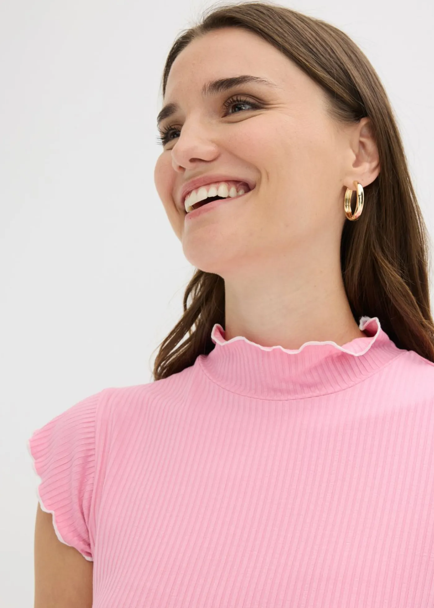 bonprix bonprix Camiseta de canalé de mezcla de viscosa Rosa-blanco lana Outlet