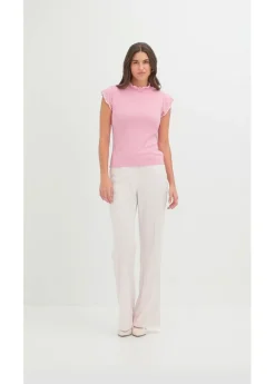 bonprix bonprix Camiseta de canalé de mezcla de viscosa Rosa-blanco lana Outlet