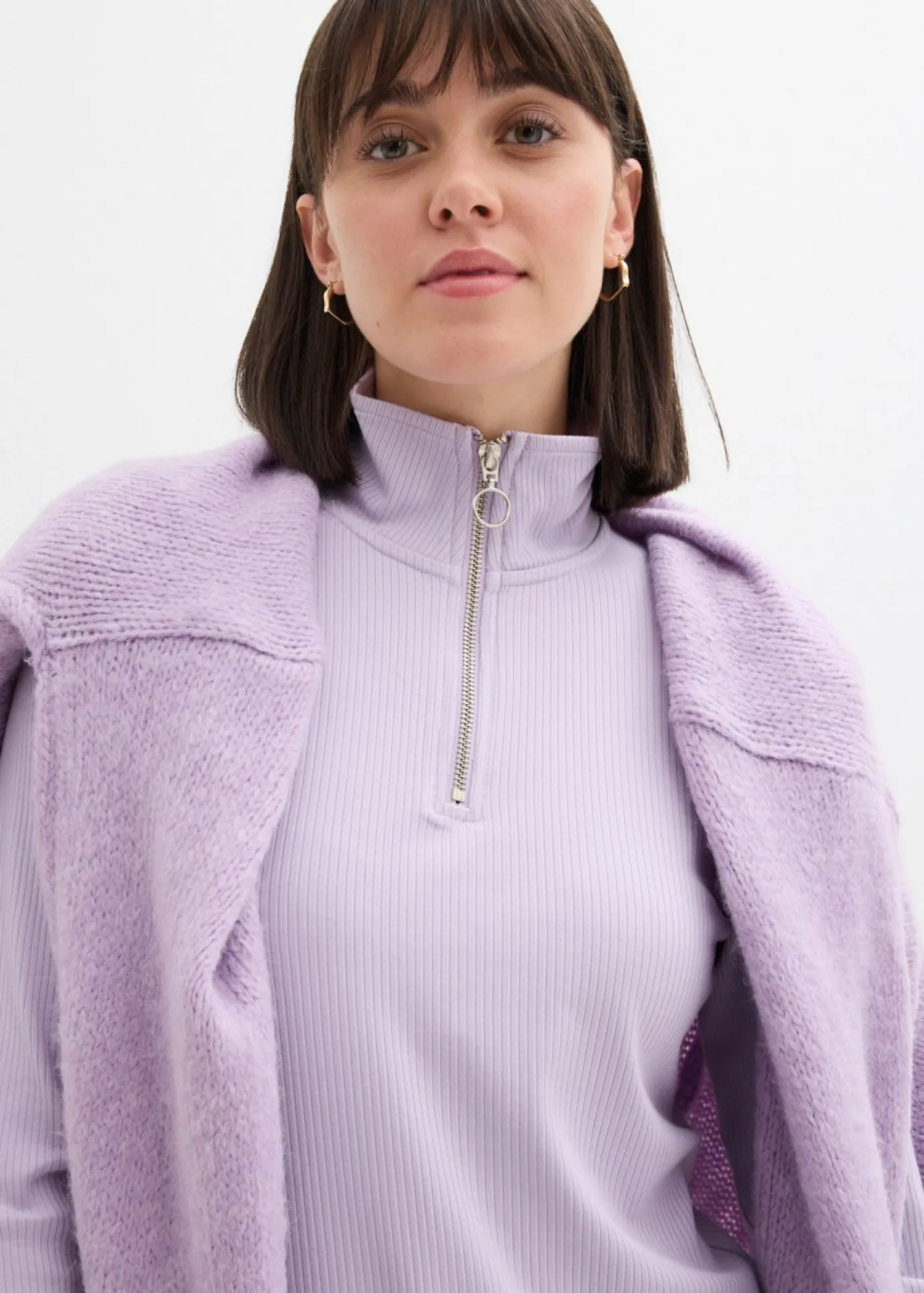 bonprix bonprix Camiseta de canalé de mezcla de viscosa suave lila pastel Discount