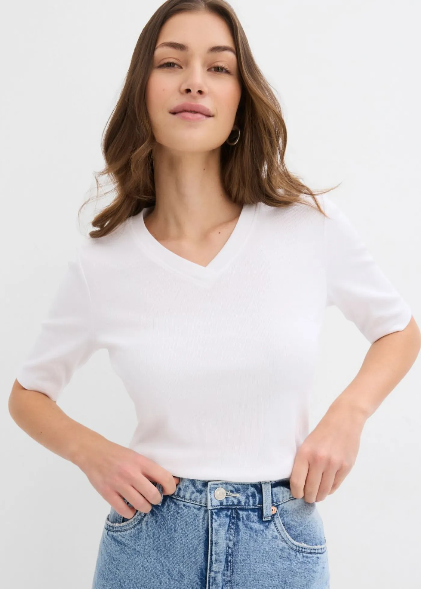 bonprix bonprix Camiseta de canalé (2 unidades) Negro-blanco Sale