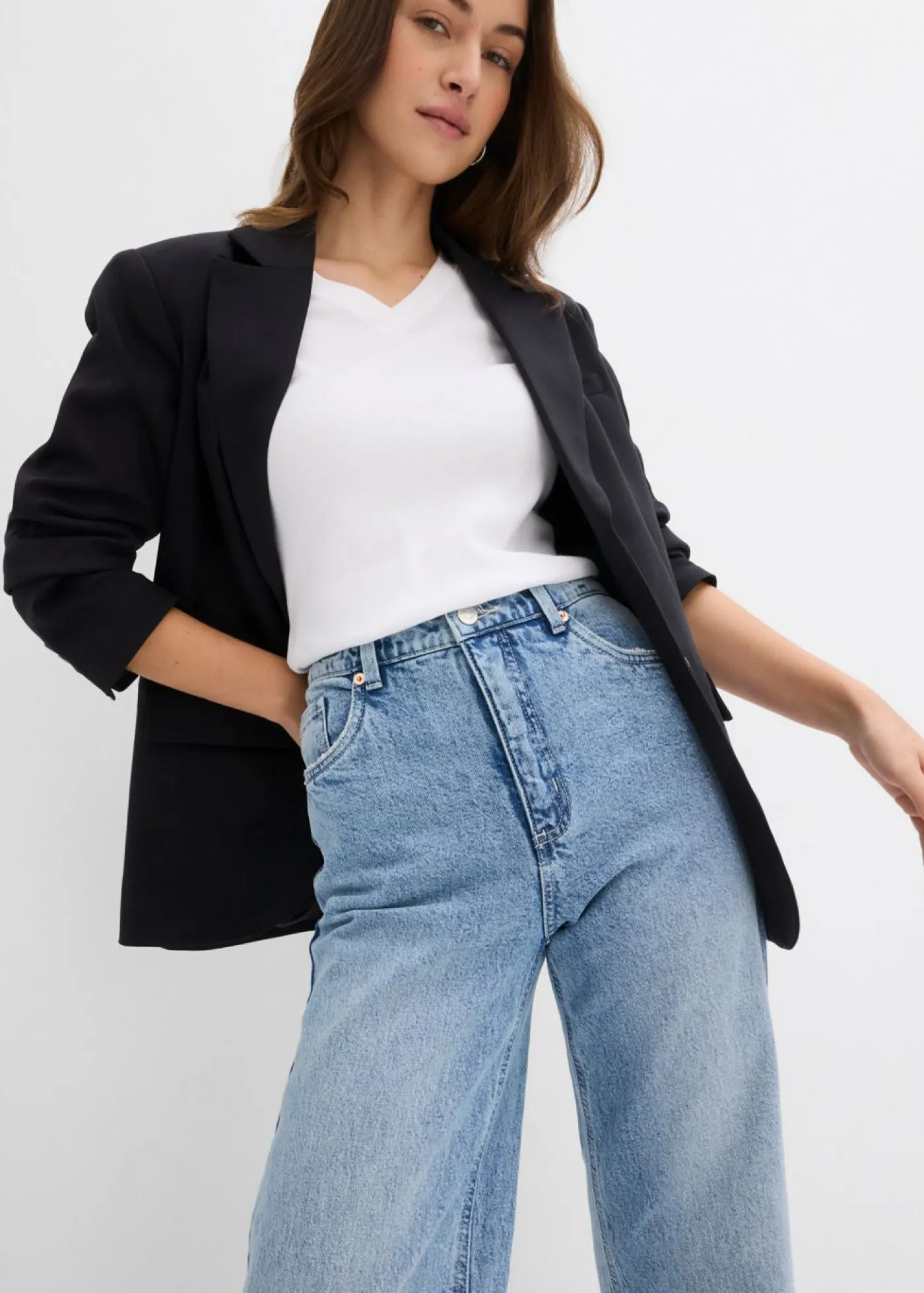 bonprix bonprix Camiseta de canalé (2 unidades) Negro-blanco Sale