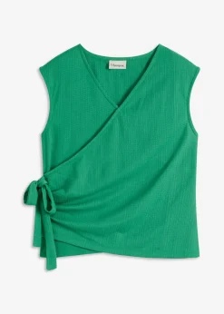bonprix bonprix Camiseta de crepé de punto con aspecto cruzado verde gema Outlet