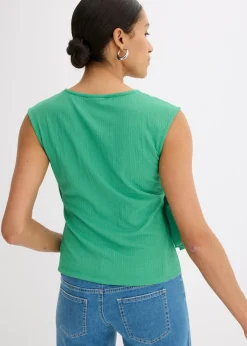 bonprix bonprix Camiseta de crepé de punto con aspecto cruzado verde gema Outlet