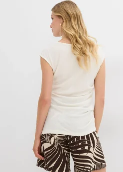 bonprix bonprix Camiseta de crepé estructurado Blanco lana Hot