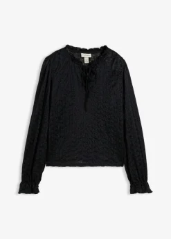 bonprix bonprix Camiseta de encaje con mangas abullonadas Negro Discount
