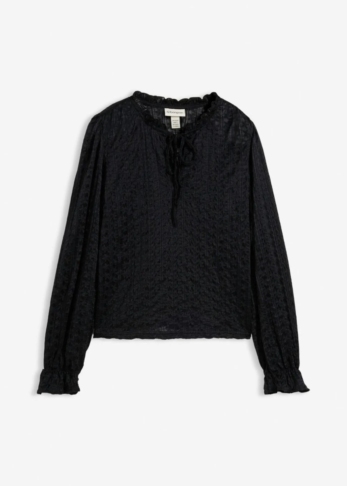 bonprix bonprix Camiseta de encaje con mangas abullonadas Negro Discount