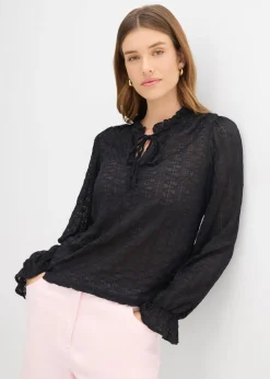 bonprix bonprix Camiseta de encaje con mangas abullonadas Negro Discount