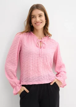 bonprix bonprix Camiseta de encaje con mangas abullonadas orquídea ahumado Outlet