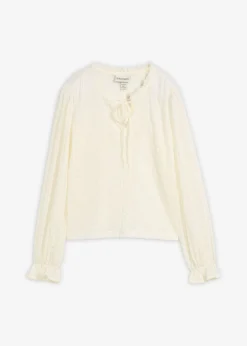 bonprix bonprix Camiseta de encaje con mangas abullonadas Blanco lana
