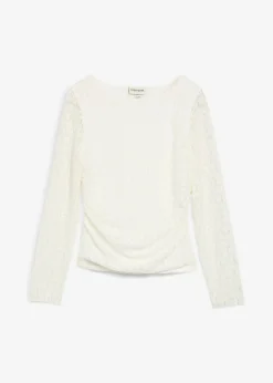bonprix bonprix Camiseta de encaje de manga larga Blanco lana Online