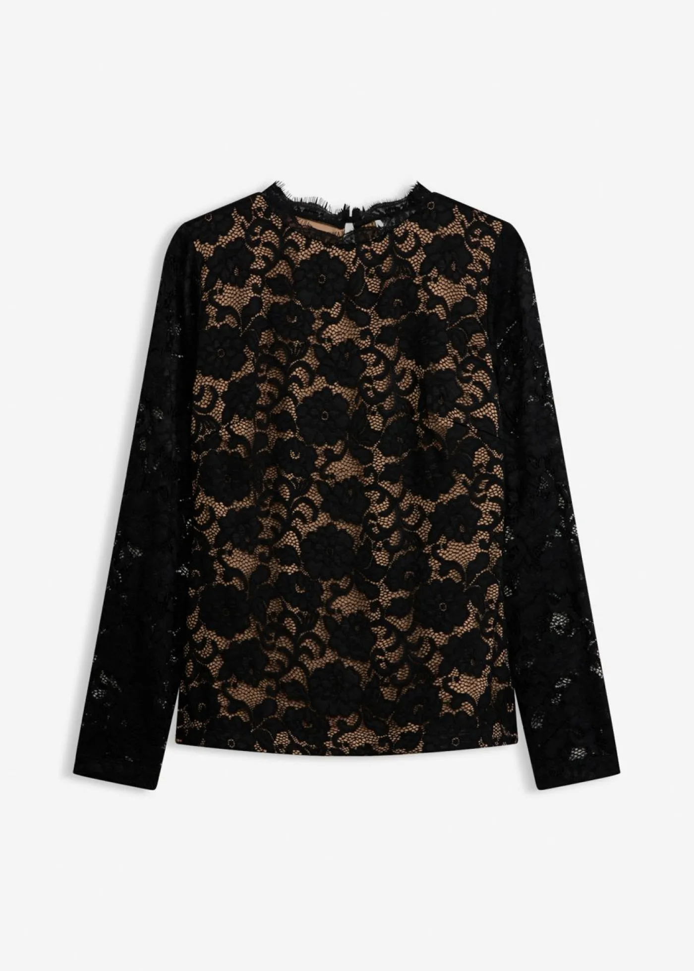 bonprix bonprix Camiseta de encaje de manga larga Negro Sale