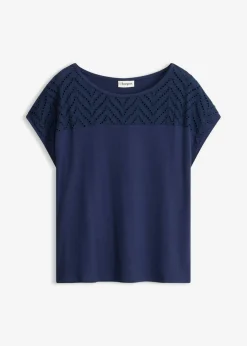 bonprix bonprix Camiseta de encaje de viscosa suave Azul marino Hot