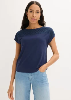bonprix bonprix Camiseta de encaje de viscosa suave Azul marino Hot