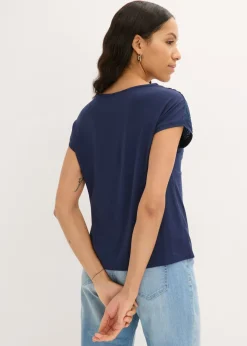 bonprix bonprix Camiseta de encaje de viscosa suave Azul marino Hot